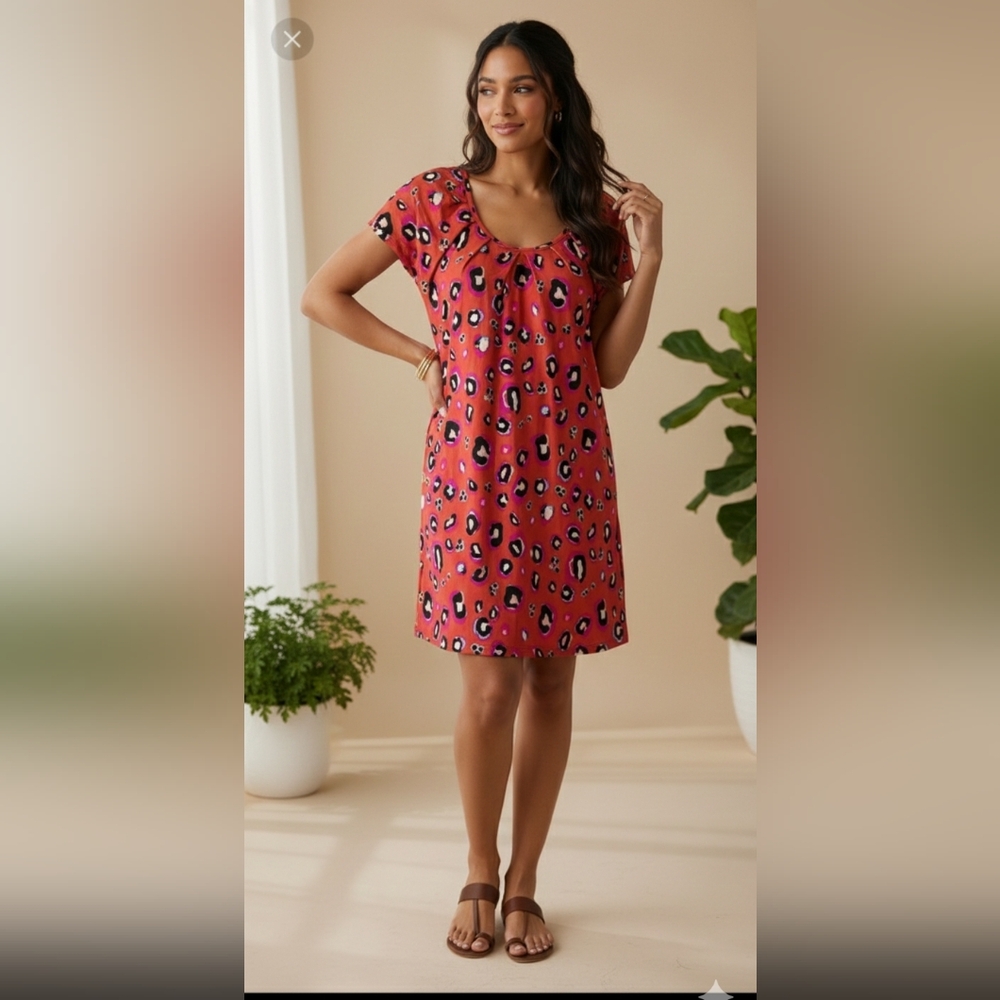 UNCLE FRANK Anthropologie USA Made Dress Women’s Sz M Cheetah Leopard Orange